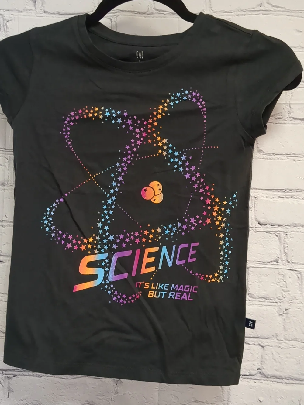 GAP Girls Black 'Science' Graphic Tee - Rainbow Stars